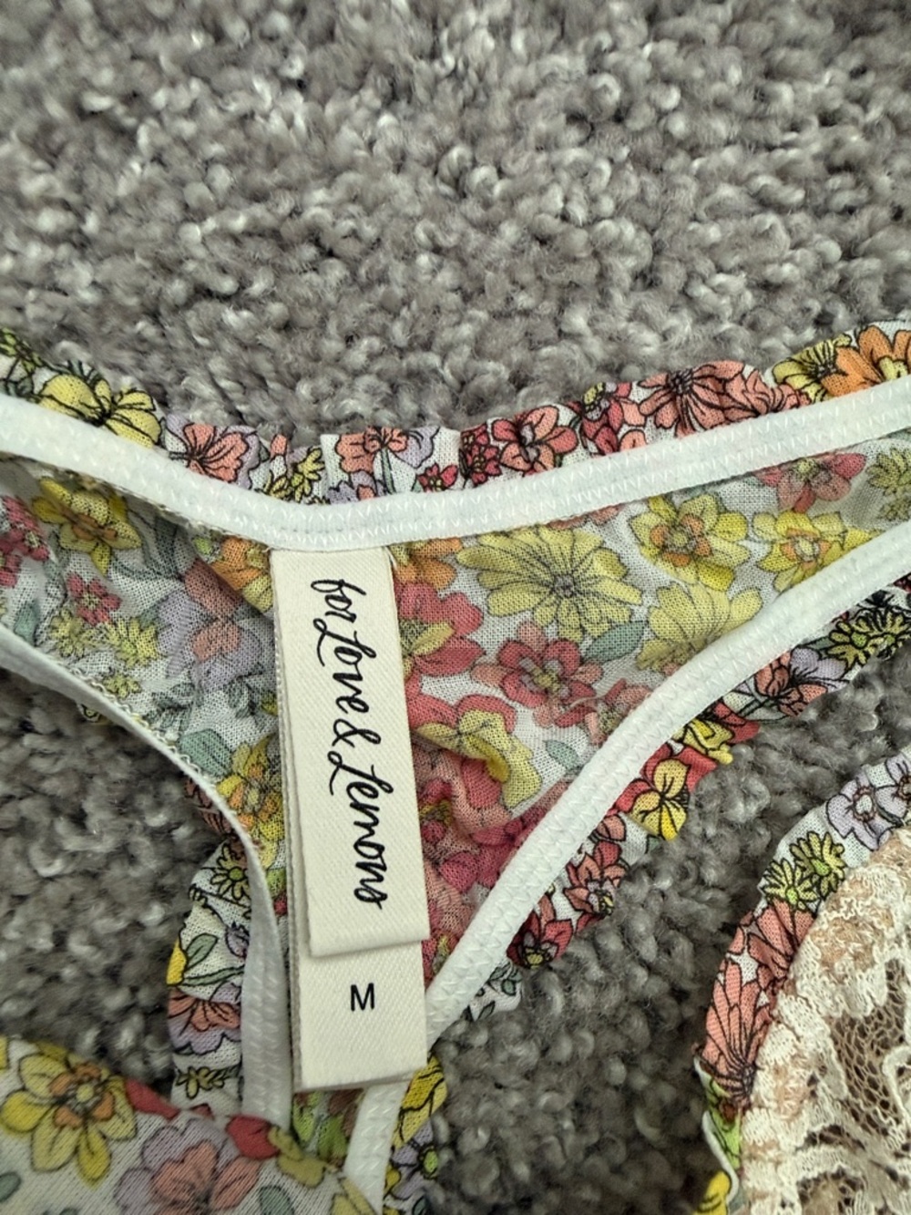 For Love & Lemons - Floral Lace Bralette & Thong Set - Yellow, Pink, Green - Picture 3 of 4